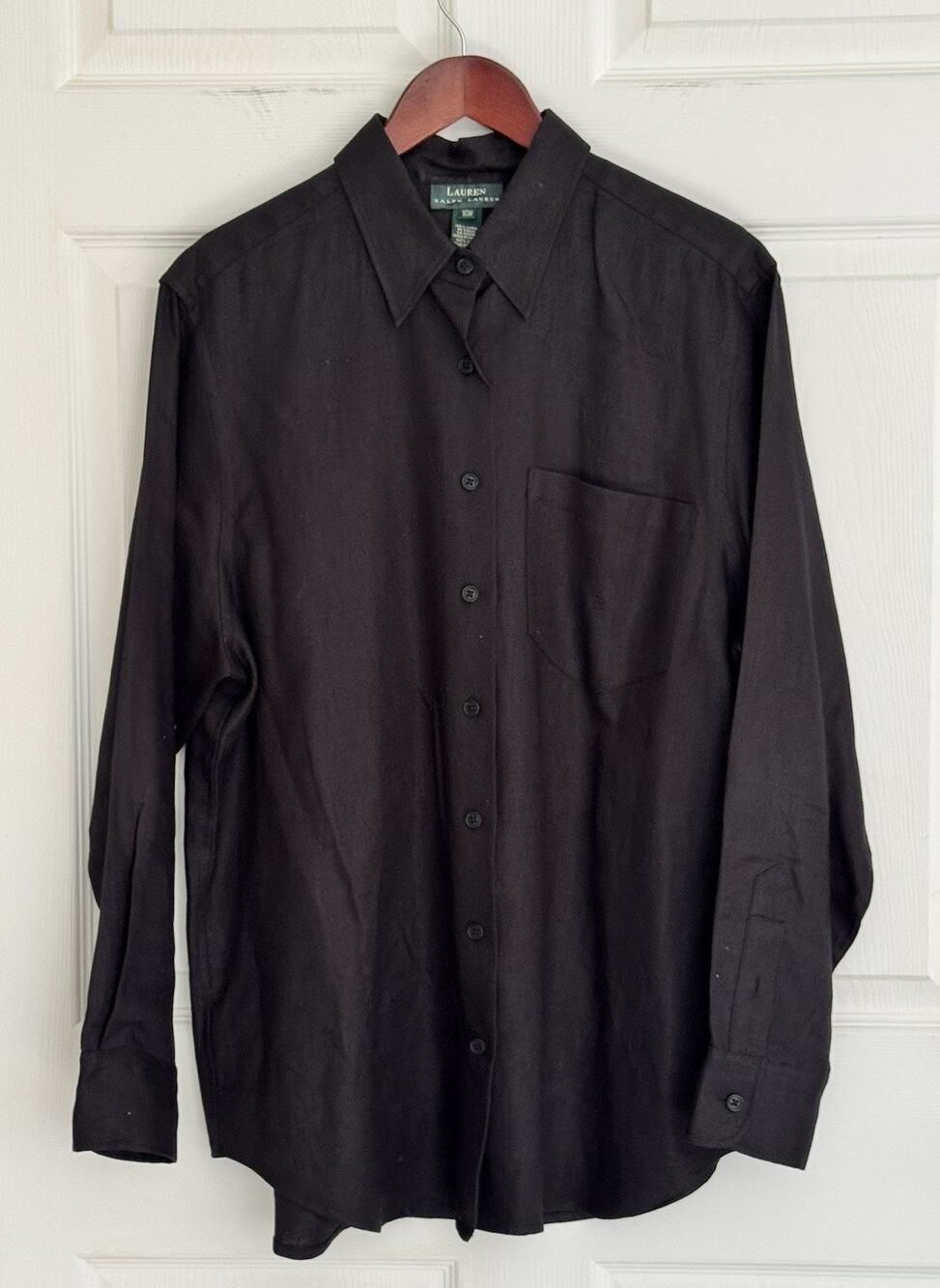 Lauren Ralph Lauren Womens Size 16W Black Linen Button Down Shirt Blouse Tunic